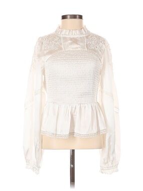 Anthropologie Cream Ruffled Smocked Peplum Blouse